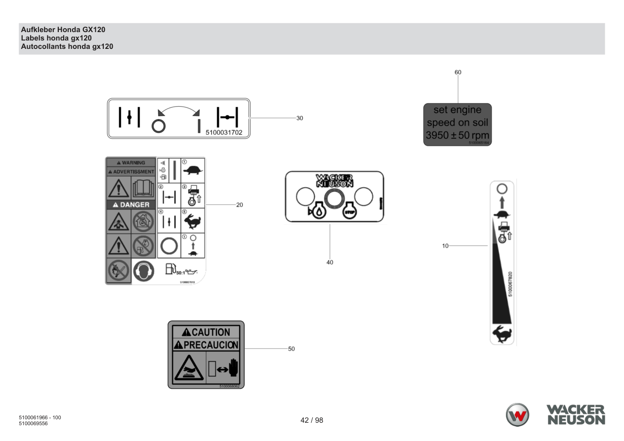 Wacker Neuson BS62-4 Vibratory Rammer Decal Honda GX120 parts diagram