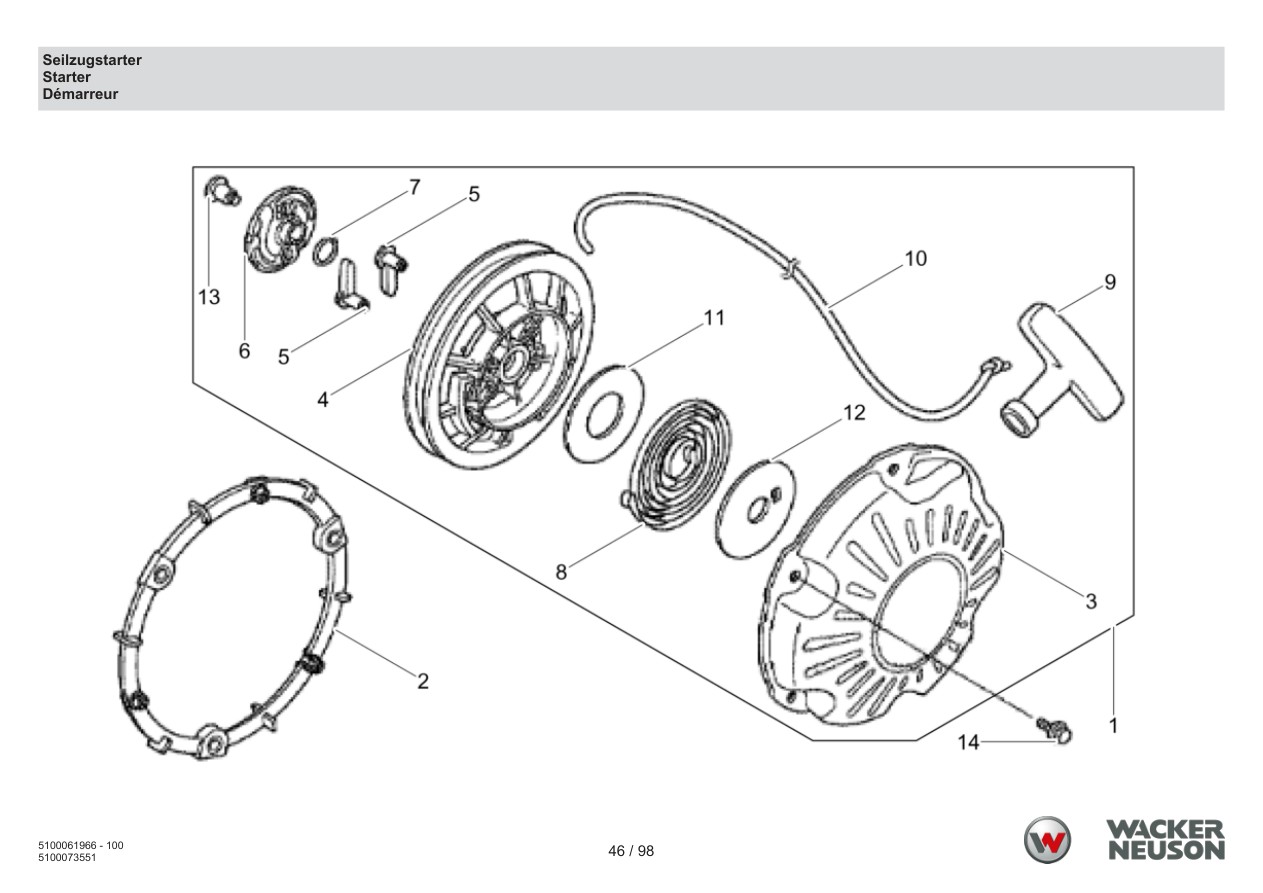 Wacker Neuson BS62-4 Vibratory Rammer Recoil starter parts diagram