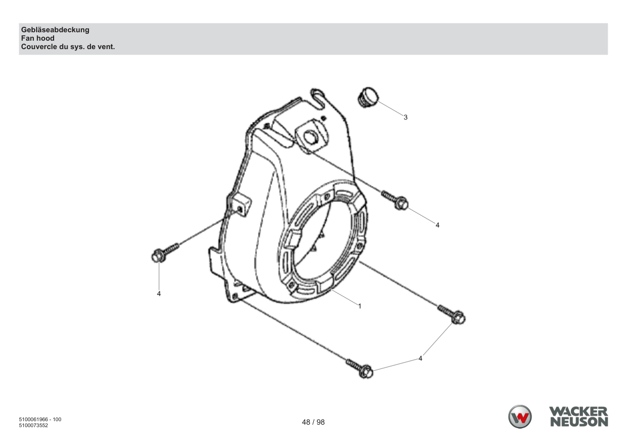 Wacker Neuson BS62-4 Vibratory Rammer Fan hood parts diagram