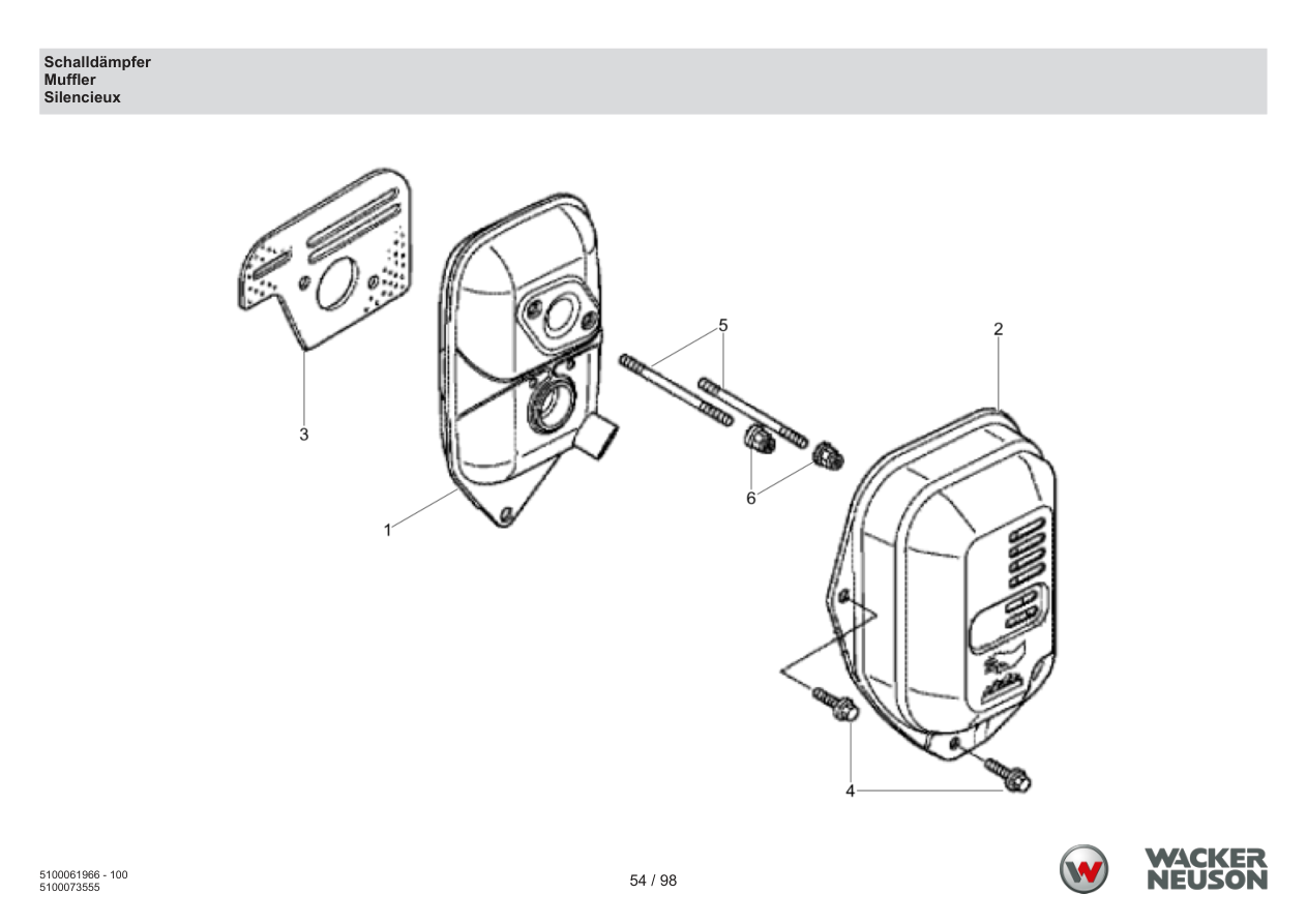 Wacker Neuson BS62-4 Vibratory Rammer Muffler parts diagram