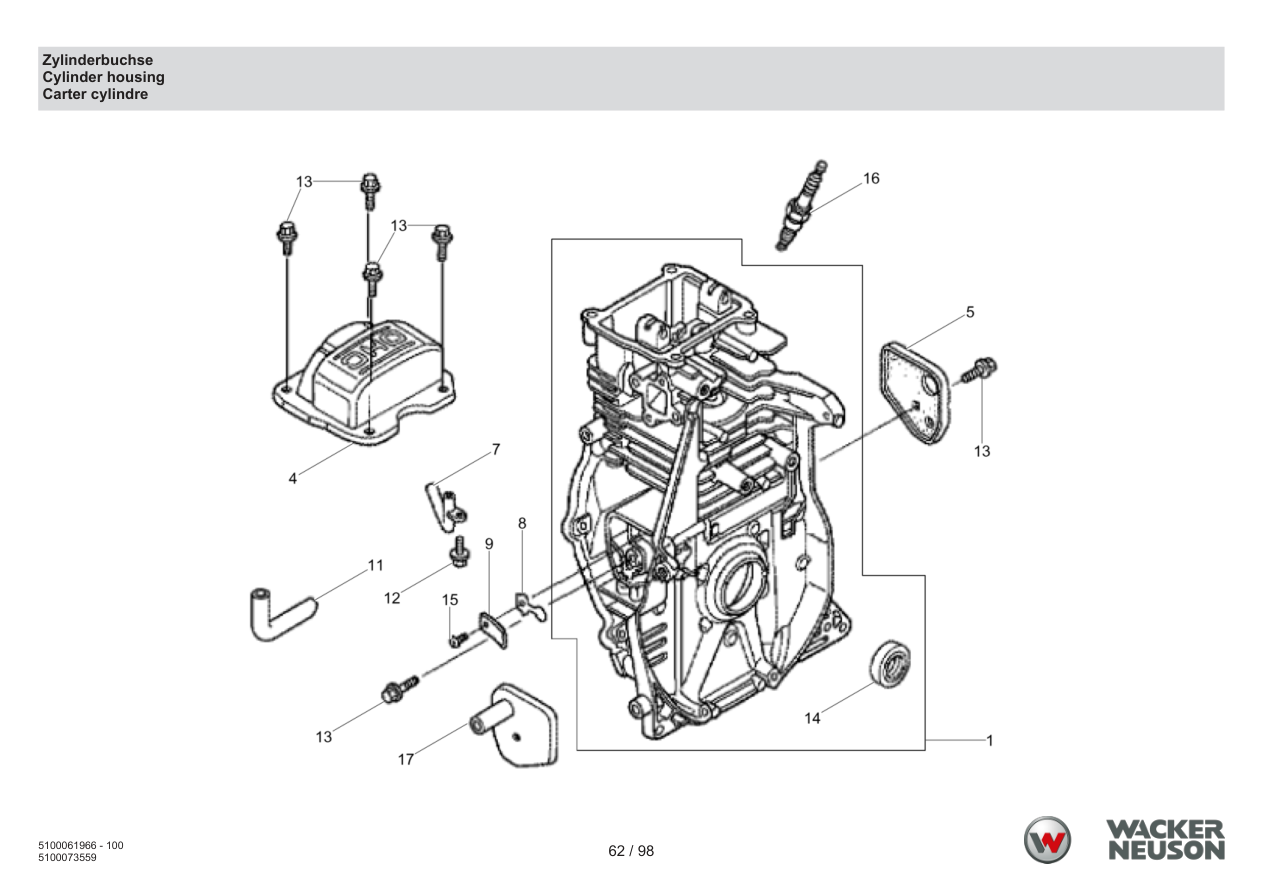Wacker Neuson BS62-4 Vibratory Rammer Cylinder liner parts diagram