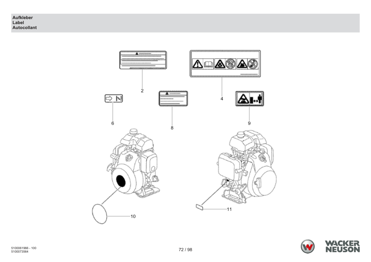 Wacker Neuson BS62-4 Vibratory Rammer Decal parts diagram
