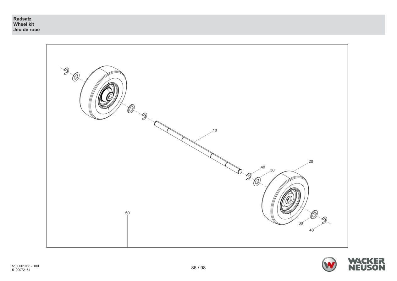 Wacker Neuson BS62-4 Vibratory Rammer Wheel set parts diagram