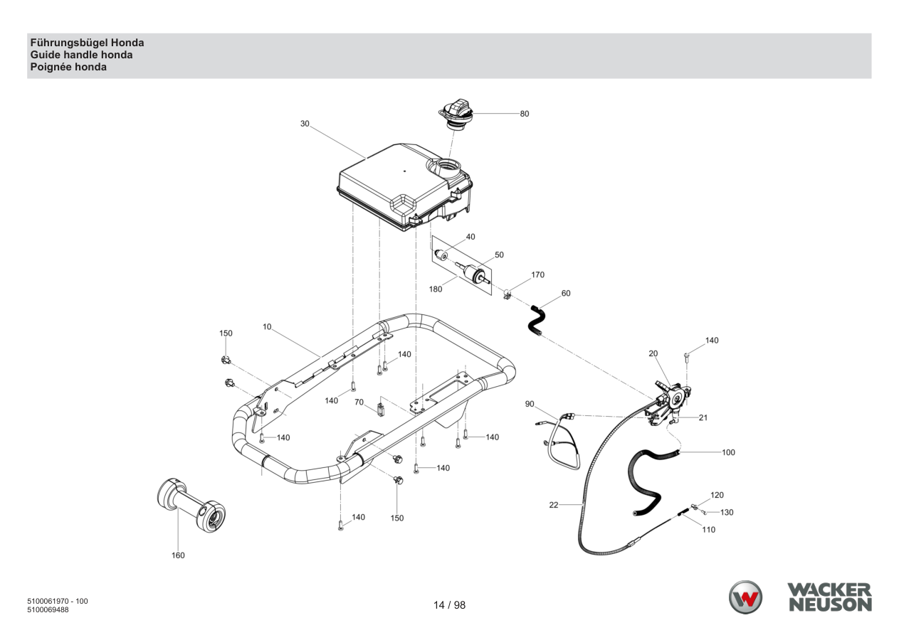 Wacker Neuson BS68-4 Vibratory Rammer Guide handle honda parts diagram