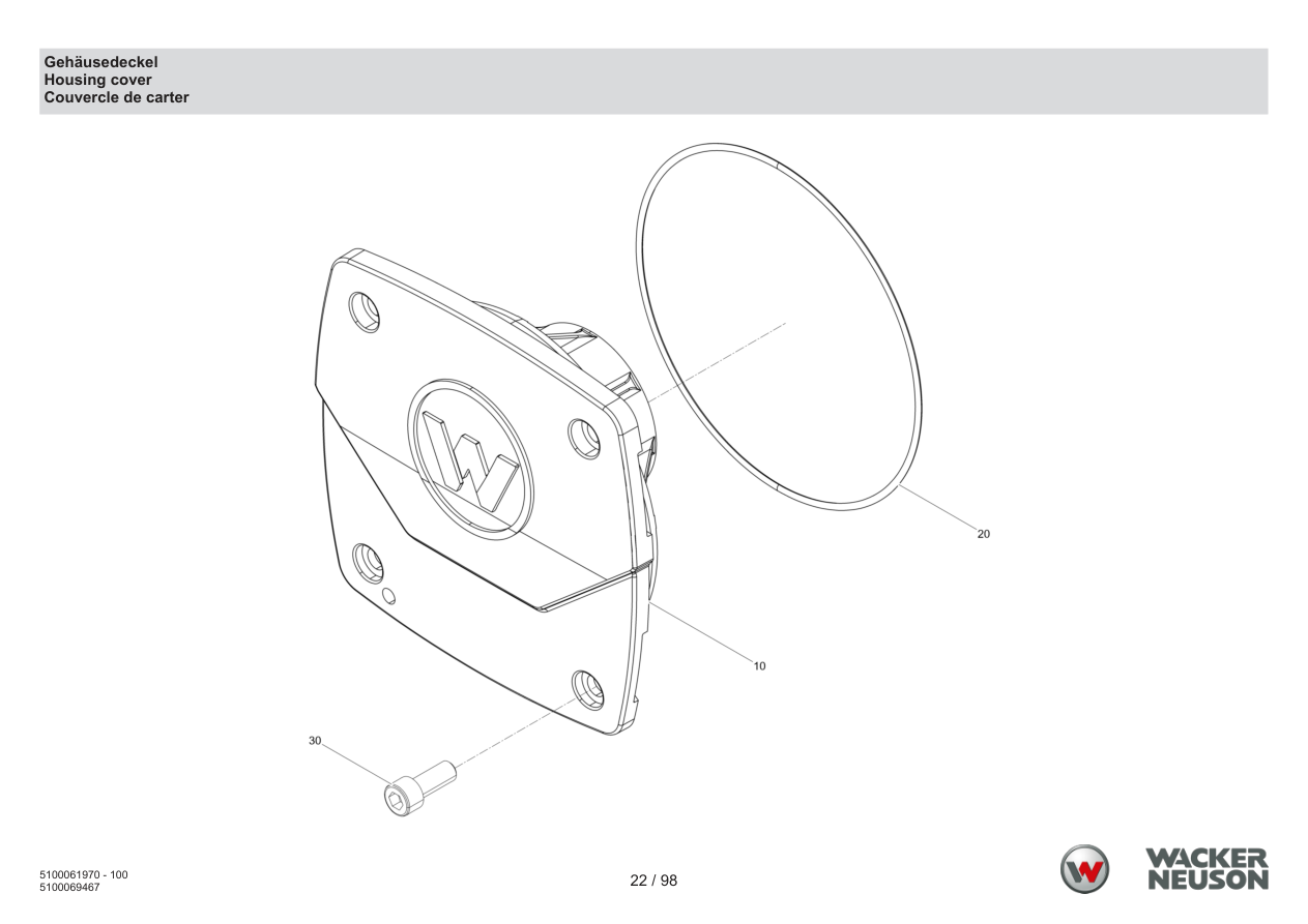 Wacker Neuson BS68-4 Vibratory Rammer Housing cover parts diagram