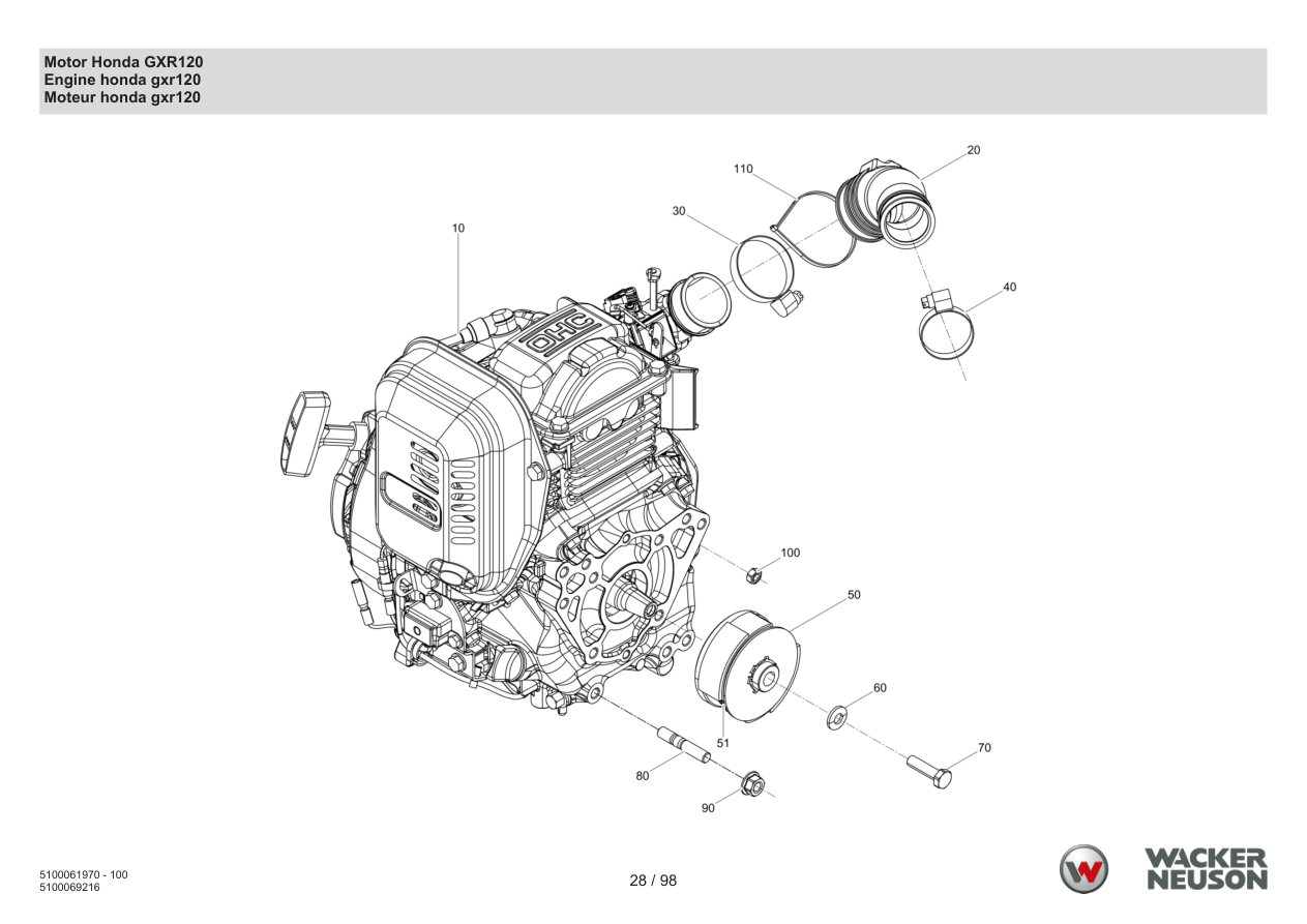 Wacker Neuson BS68-4 Vibratory Rammer Motor Honda GXR120 parts diagram