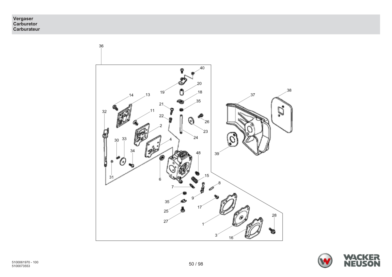 Wacker Neuson BS68-4 Vibratory Rammer Carburetor parts diagram