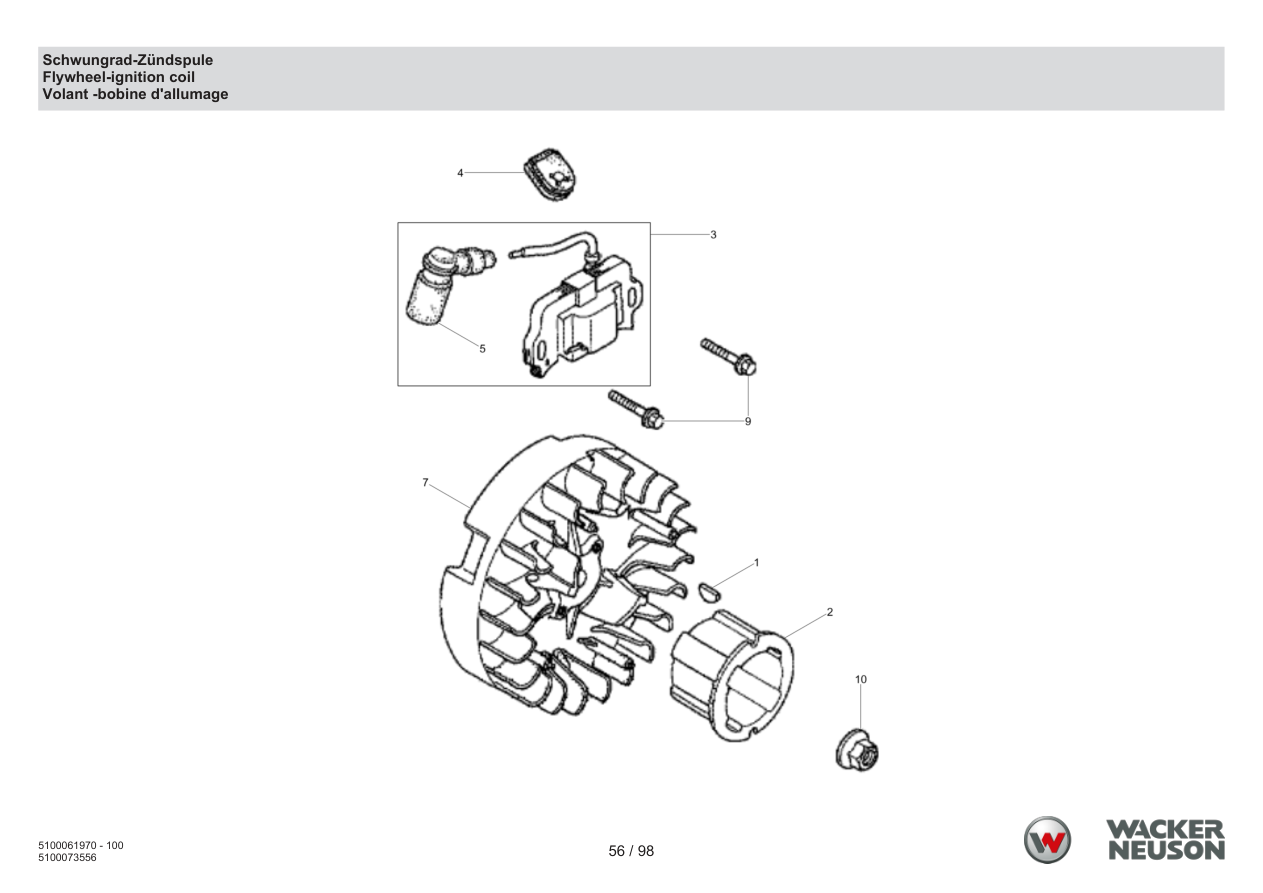 Wacker Neuson BS68-4 Vibratory Rammer Flywheel-ignition coil parts diagram