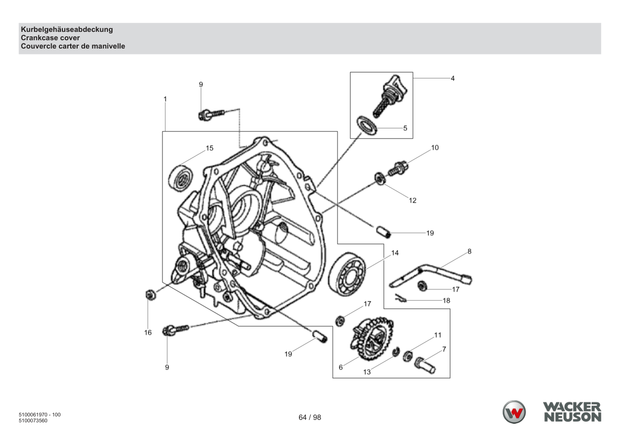 Wacker Neuson BS68-4 Vibratory Rammer Crankcase cover parts diagram