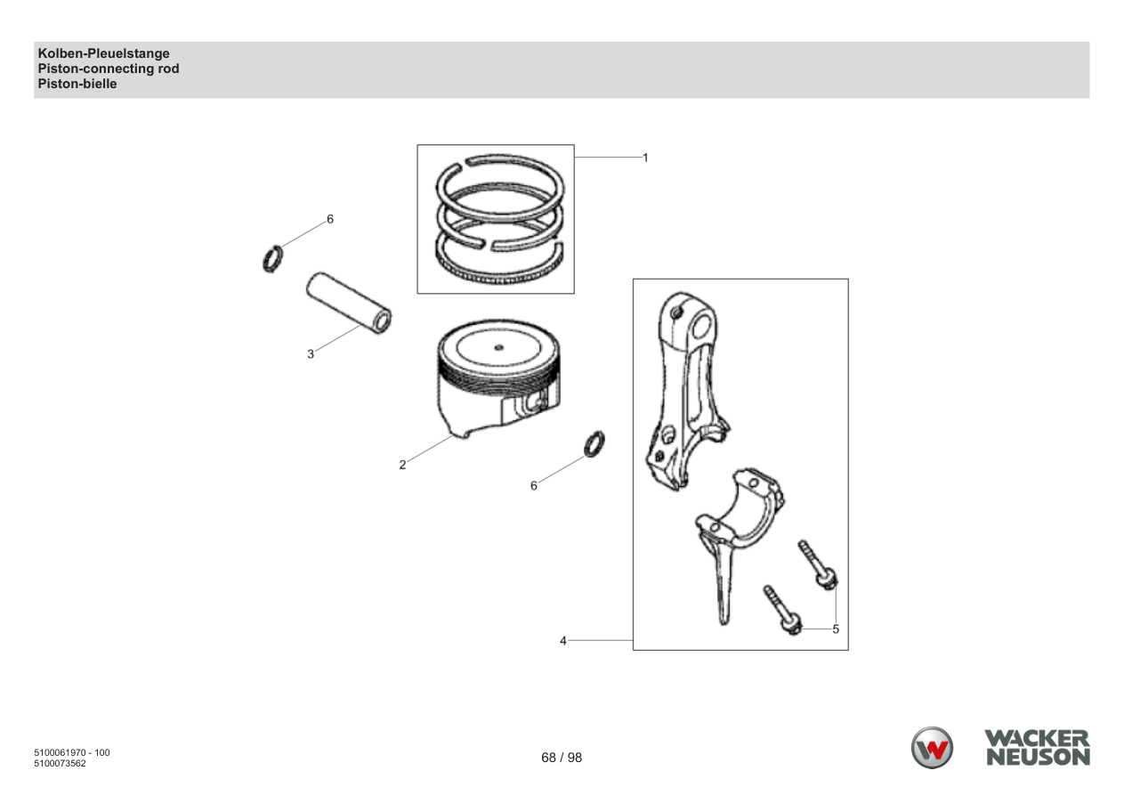 Wacker Neuson BS68-4 Vibratory Rammer Piston-Connecting Rod parts diagram