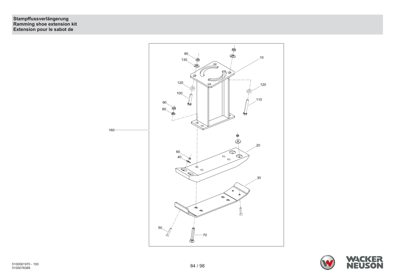 Wacker Neuson BS68-4 Vibratory Rammer Ramming shoe extension kit parts diagram