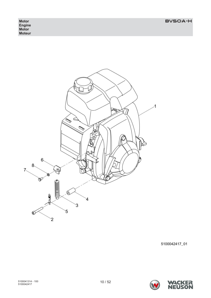 Wacker Neuson BV50 Internal Vibrator BV50A-H Engine parts diagram