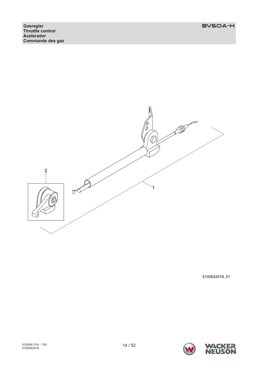 Wacker Neuson BV50 Internal Vibrator BV50A-H Gas Regulator parts diagram