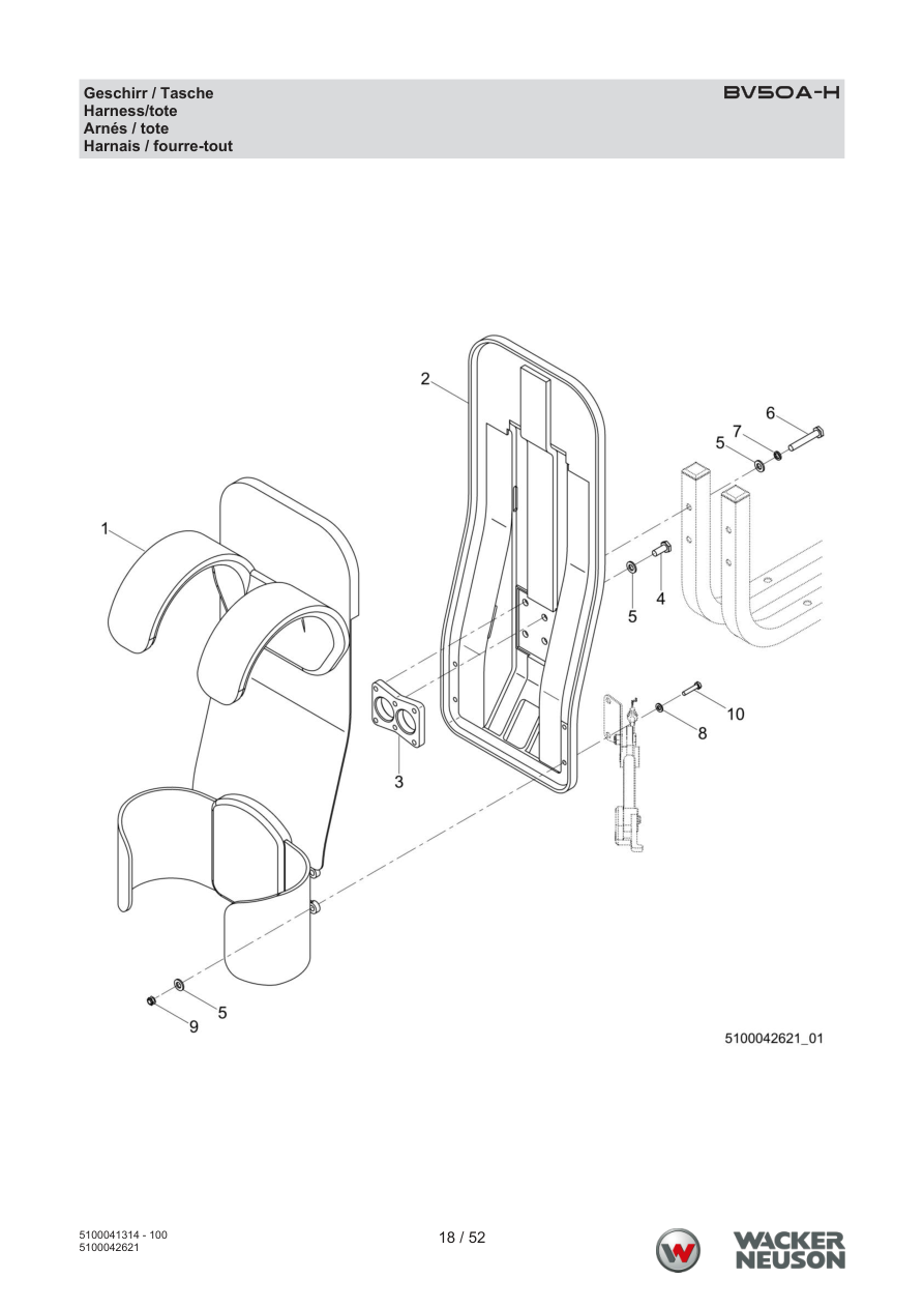 Wacker Neuson BV50 Internal Vibrator BV50A-H Harness / Bag parts diagram