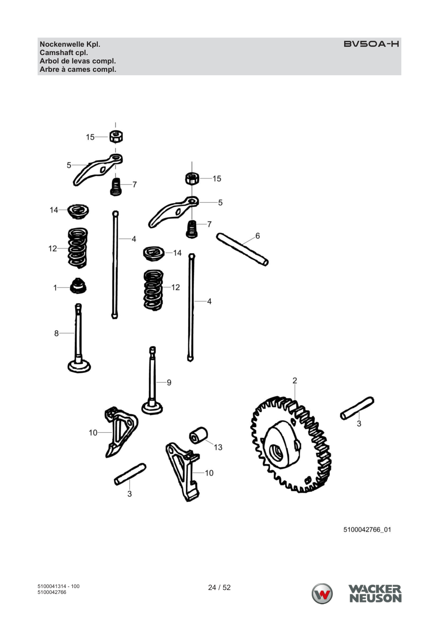 Wacker Neuson BV50 Internal Vibrator Camshaft cpl. parts diagram