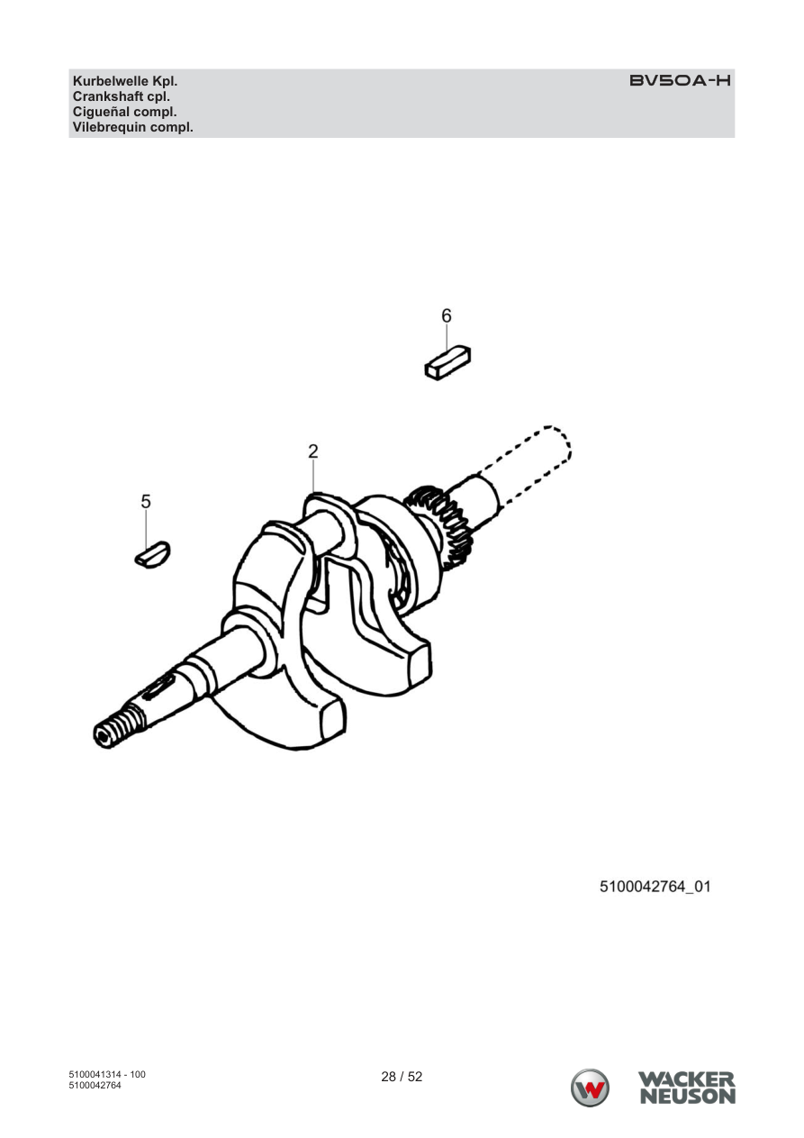 Wacker Neuson BV50 Internal Vibrator Crankshaft cpl. parts diagram