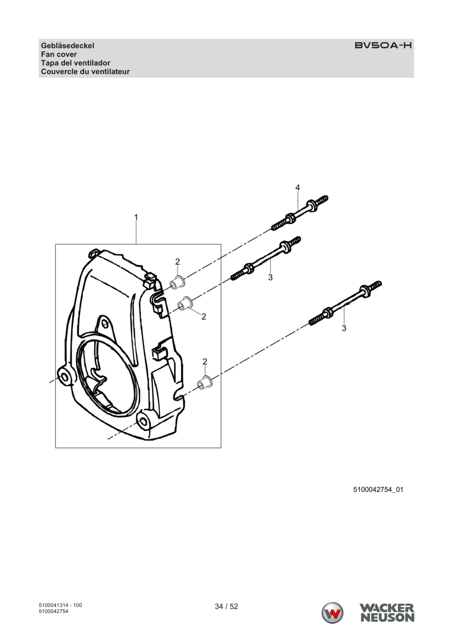 Wacker Neuson BV50 Internal Vibrator Fan cover parts diagram