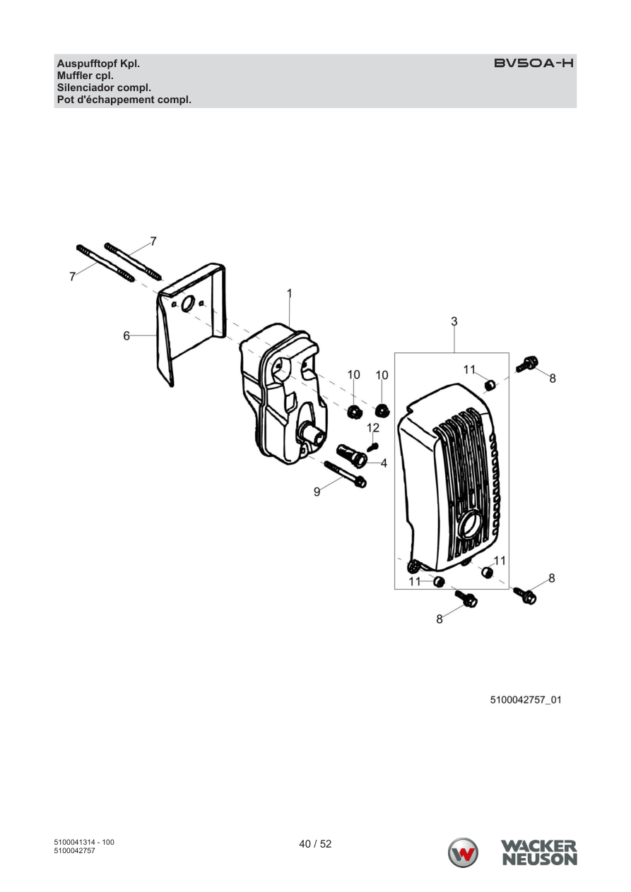 Wacker Neuson BV50 Internal Vibrator Muffler cpl. parts diagram