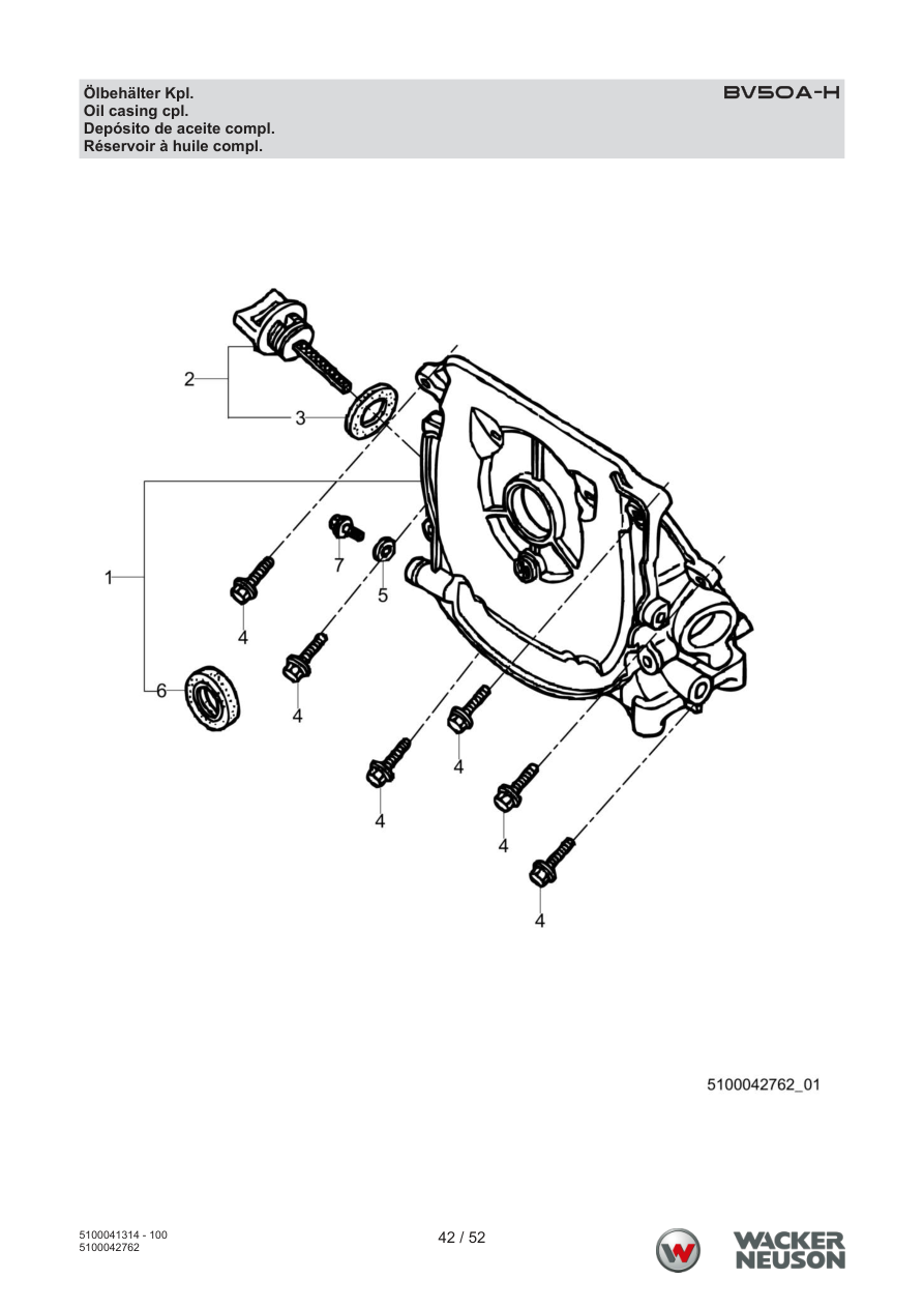 Wacker Neuson BV50 Internal Vibrator Oil casing cpl. parts diagram