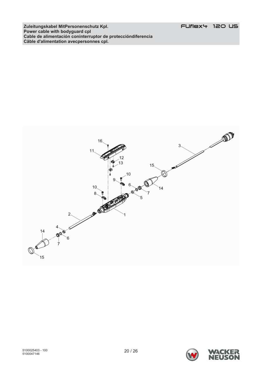 Wacker Neuson FUflex4 Frequency Converter Power cable with bodyguard cpl parts diagram