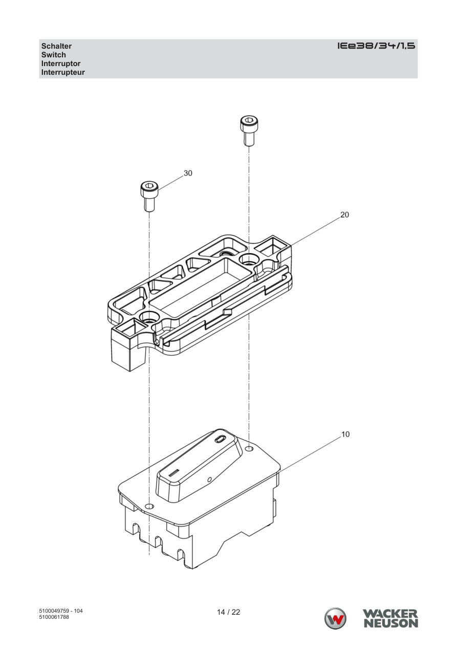 Wacker Neuson IEe38/34 Internal Vibrator IEe38/34/1,5 Switch parts diagram