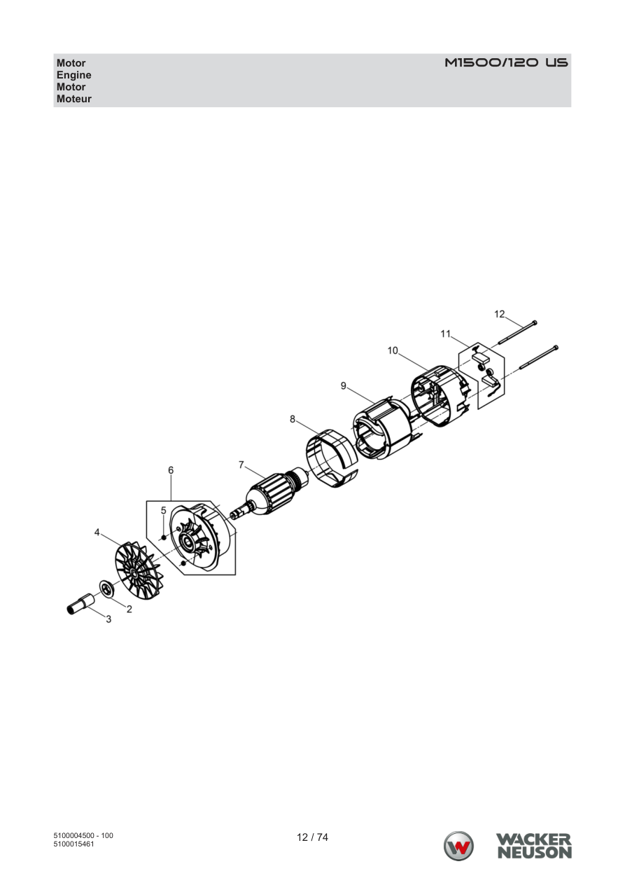 Wacker Neuson M1500 Internal Vibrator M1500/120 US Motor parts diagram