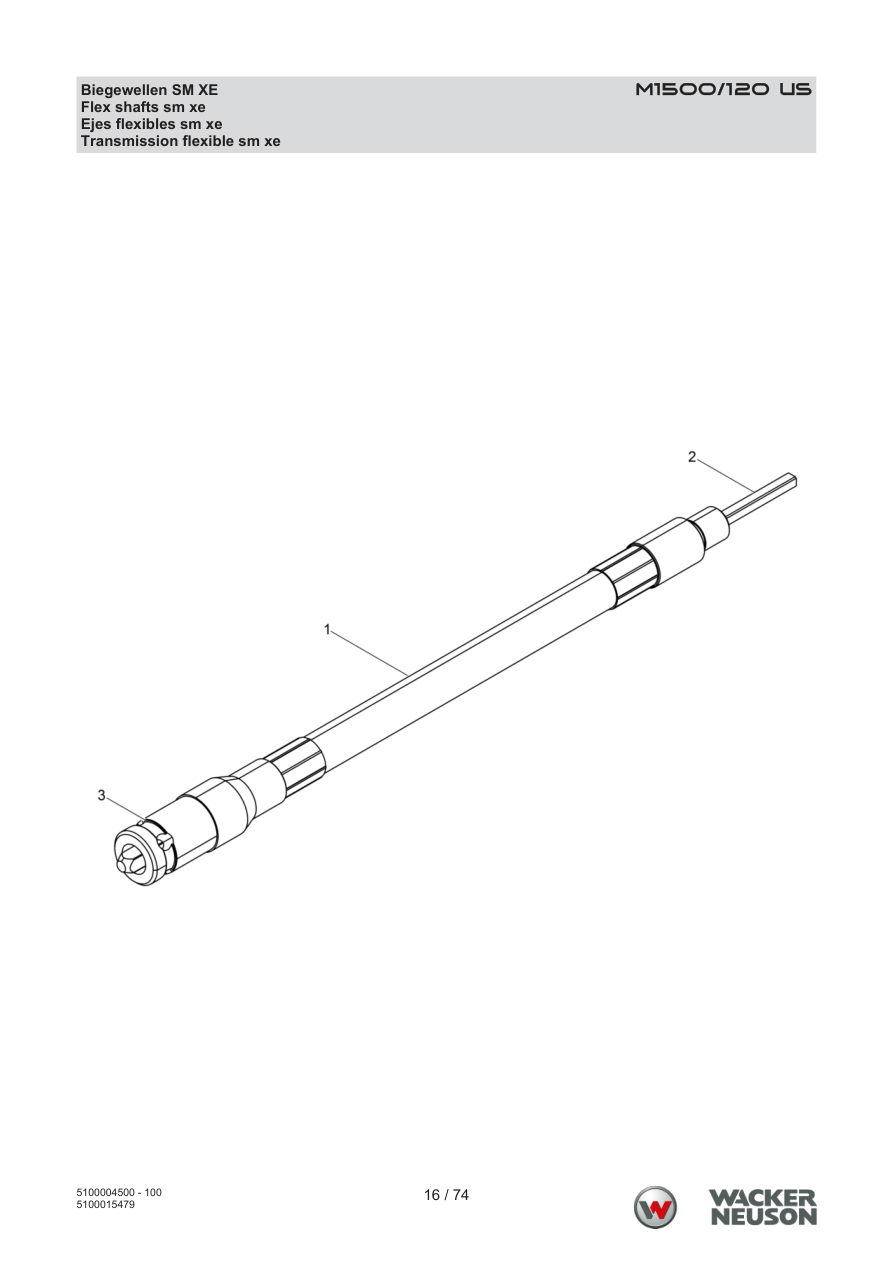 Wacker Neuson M1500 Internal Vibrator M1500/120 US Flexible shafts SM XE parts diagram