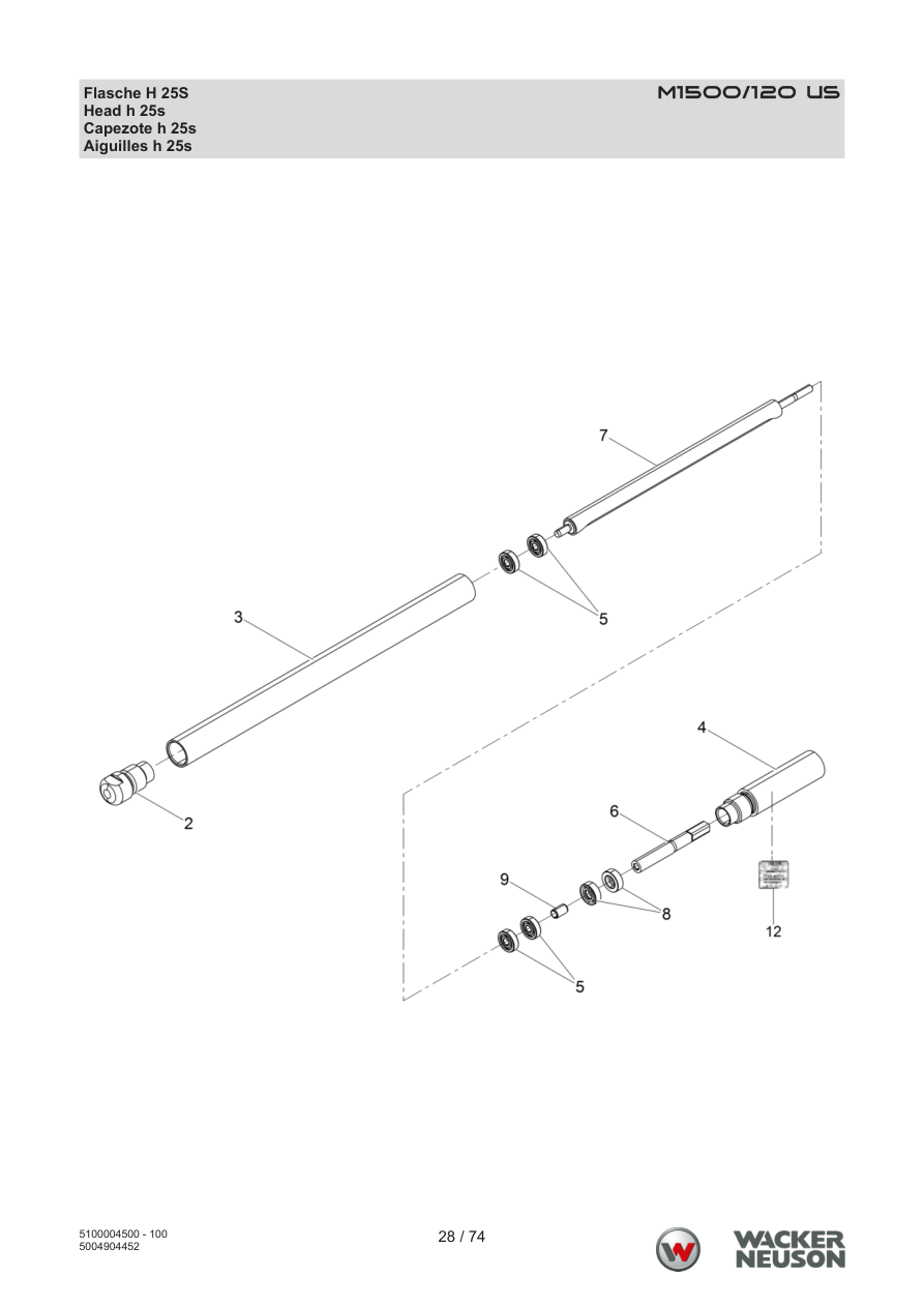 Wacker Neuson M1500 Internal Vibrator M1500/120 US Bottle H 25S parts diagram