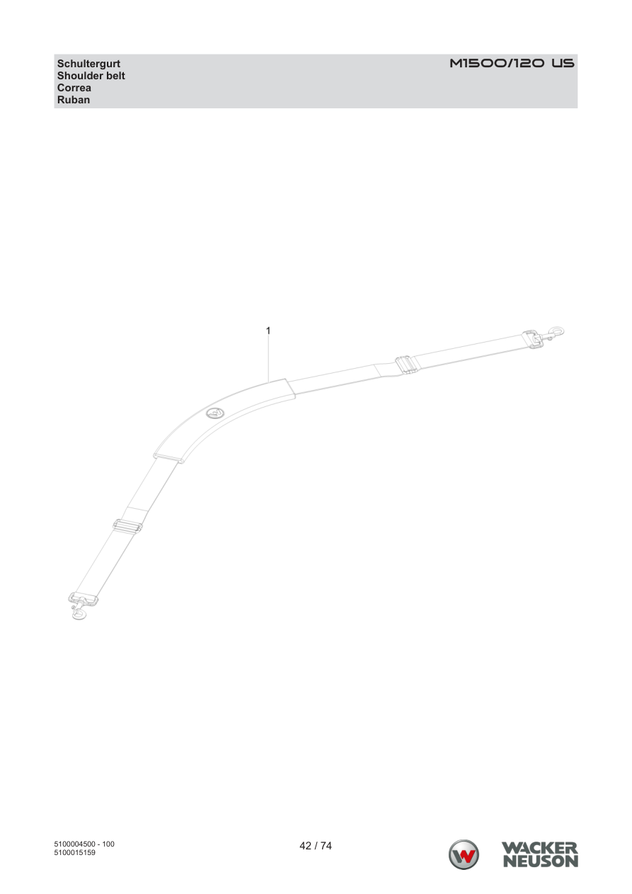 Wacker Neuson M1500 Internal Vibrator M1500/120 US Shoulder Strap parts diagram
