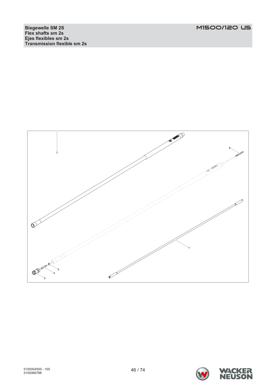 Wacker Neuson M1500 Internal Vibrator M1500/120 US Flexible shaft SM 2S parts diagram