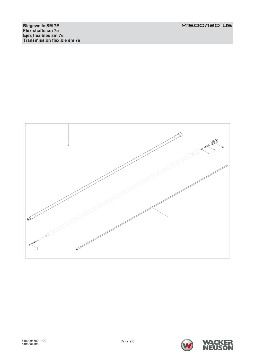 Wacker Neuson M1500 Internal Vibrator M1500/120 US Flexible shaft SM 7E parts diagram