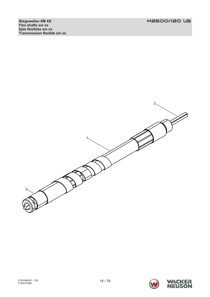 Wacker Neuson M2500 Internal Vibrator M2500/120 US Flexible shafts SM XS parts diagram