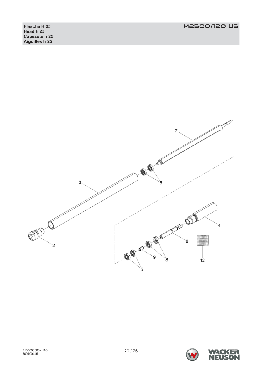 Wacker Neuson M2500 Internal Vibrator M2500/120 US Bottle H 25 parts diagram