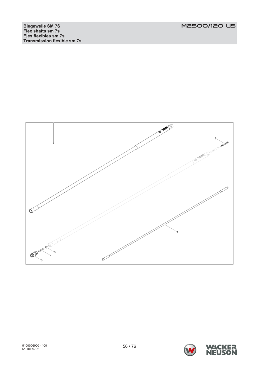 Wacker Neuson M2500 Internal Vibrator M2500/120 US Flexible shaft SM 7S parts diagram