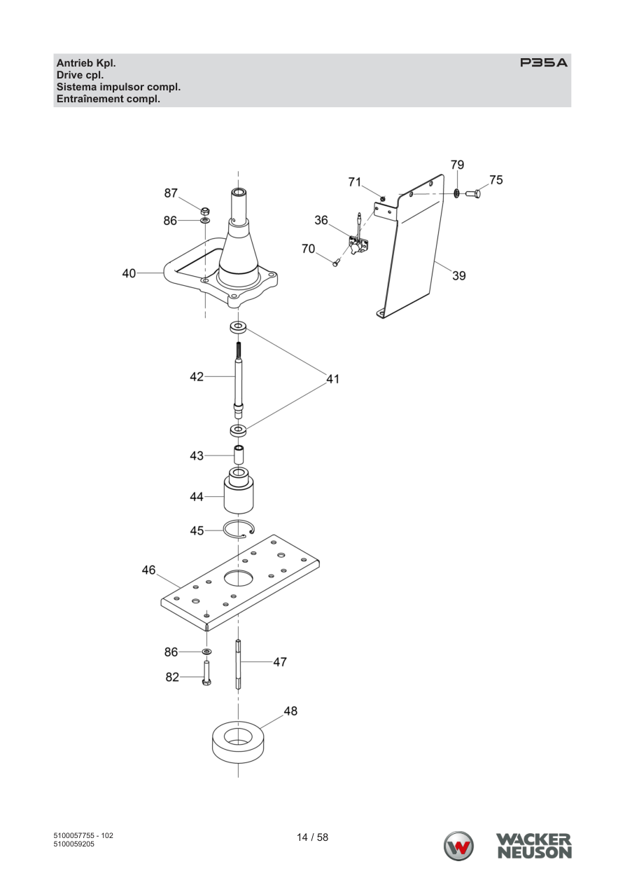 Wacker Neuson P35 Vibratory Screed Drive cpl. parts diagram