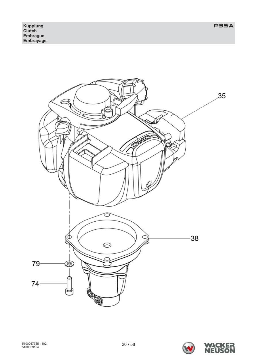 Wacker Neuson P35 Vibratory Screed P35A Clutch parts diagram