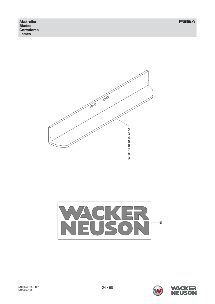 Wacker Neuson P35 Vibratory Screed P35A Scraper parts diagram