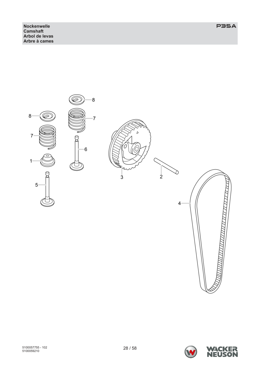 Wacker Neuson P35 Vibratory Screed P35A Camshaft parts diagram