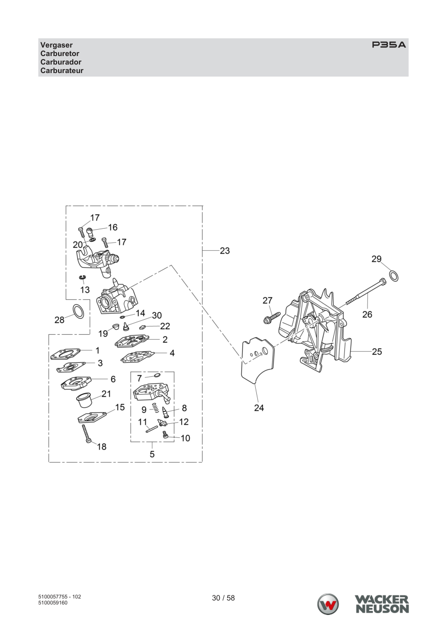 Wacker Neuson P35 Vibratory Screed P35A Carburetor parts diagram