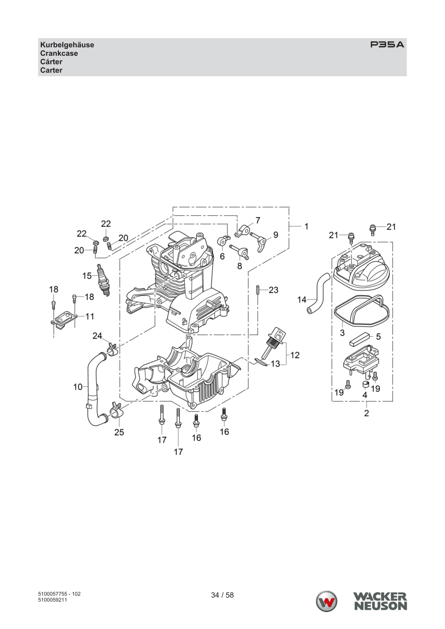 Wacker Neuson P35 Vibratory Screed Crankcase parts diagram