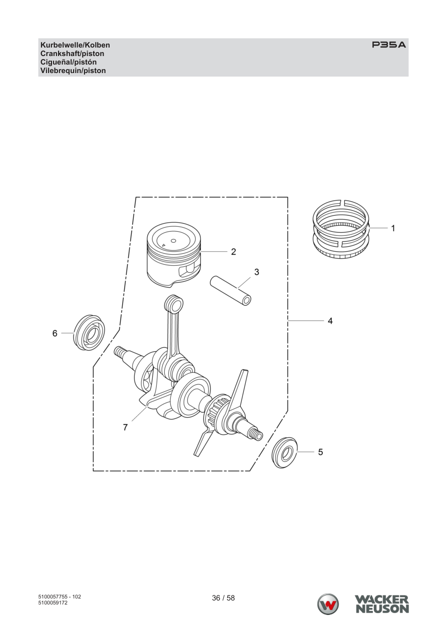 Wacker Neuson P35 Vibratory Screed P35A Crankshaft/Piston parts diagram