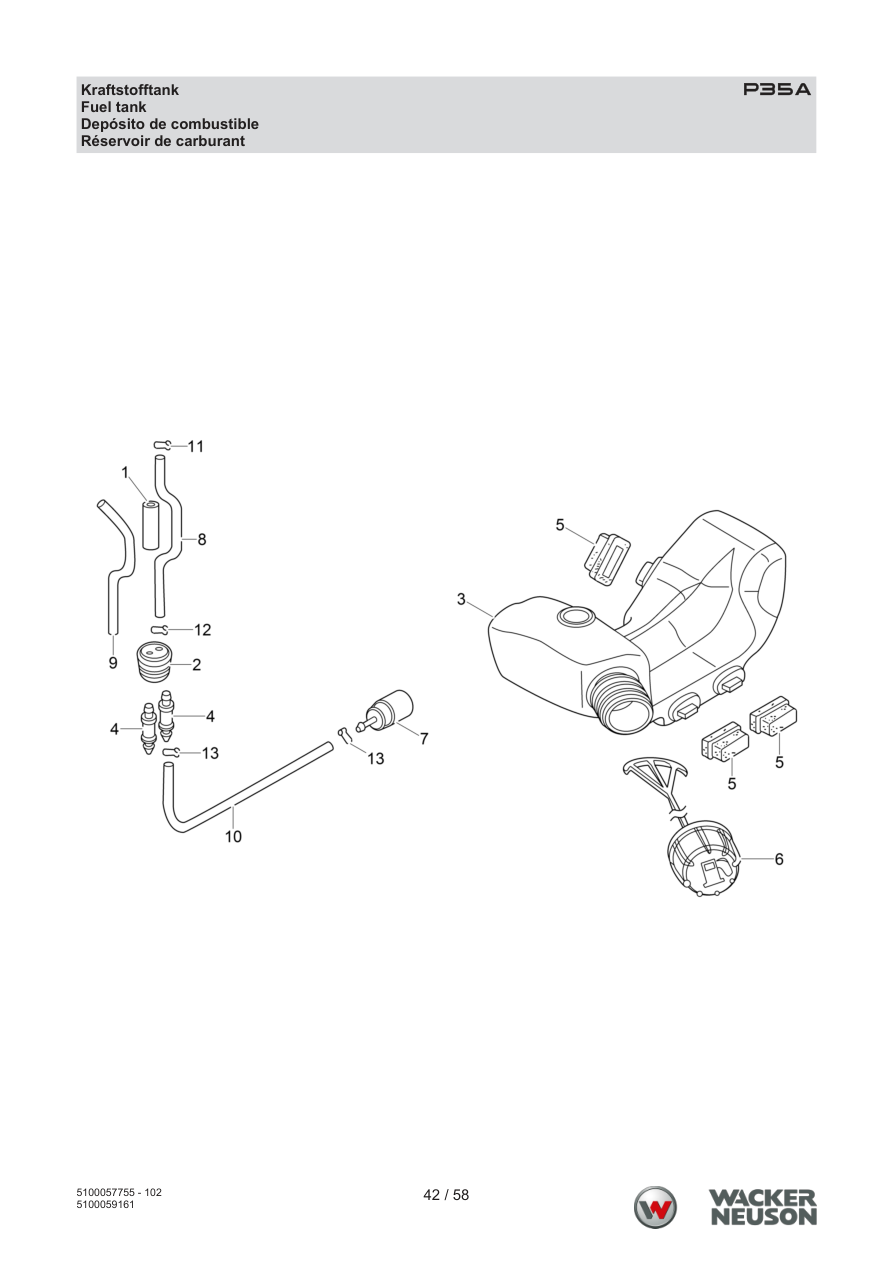 Wacker Neuson P35 Vibratory Screed P35A Fuel tank parts diagram
