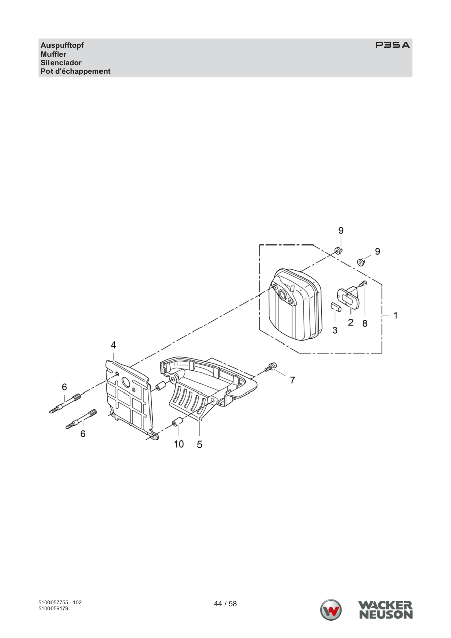 Wacker Neuson P35 Vibratory Screed P35A Muffler parts diagram