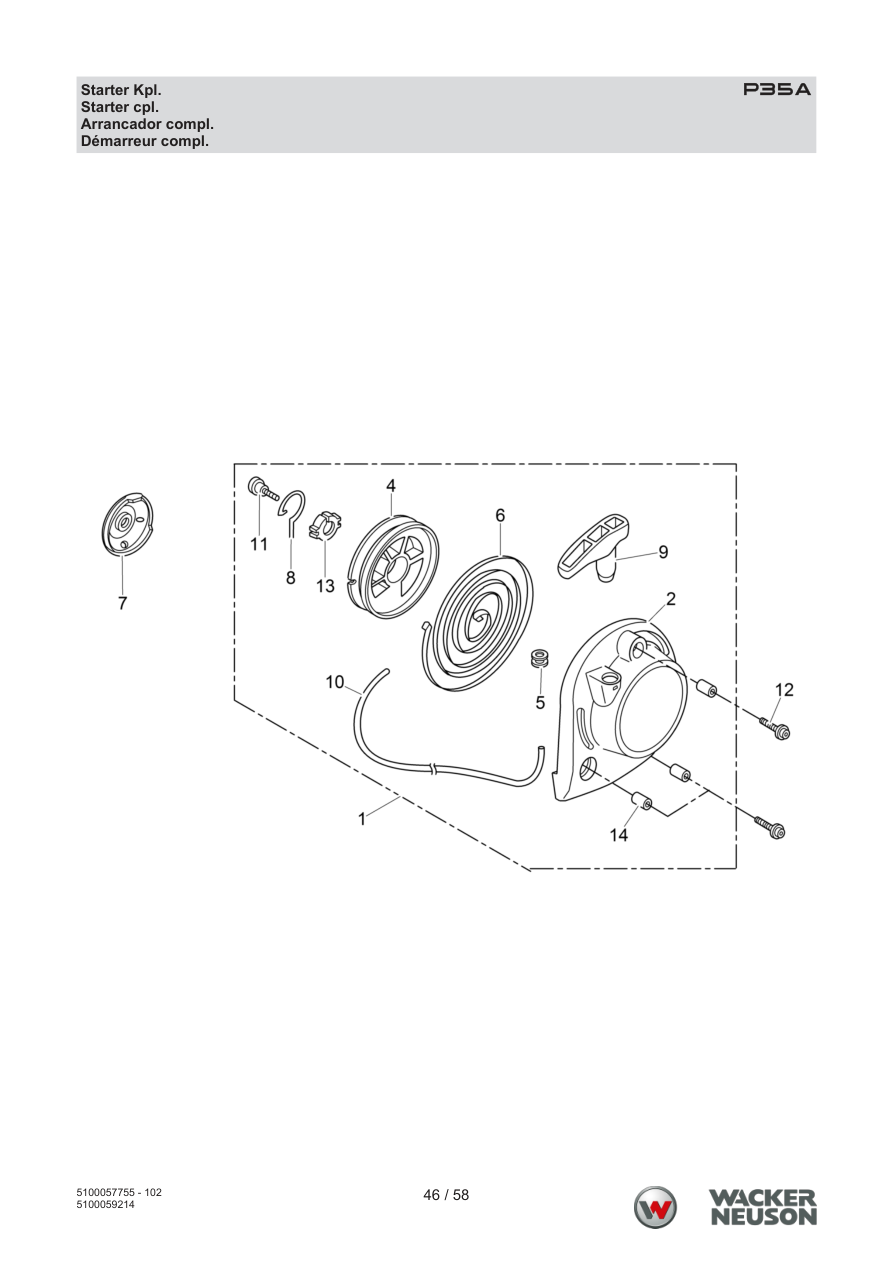 Wacker Neuson P35 Vibratory Screed Starter cpl. parts diagram