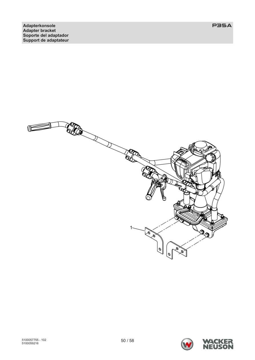 Wacker Neuson P35 Vibratory Screed P35A Adapter bracket parts diagram