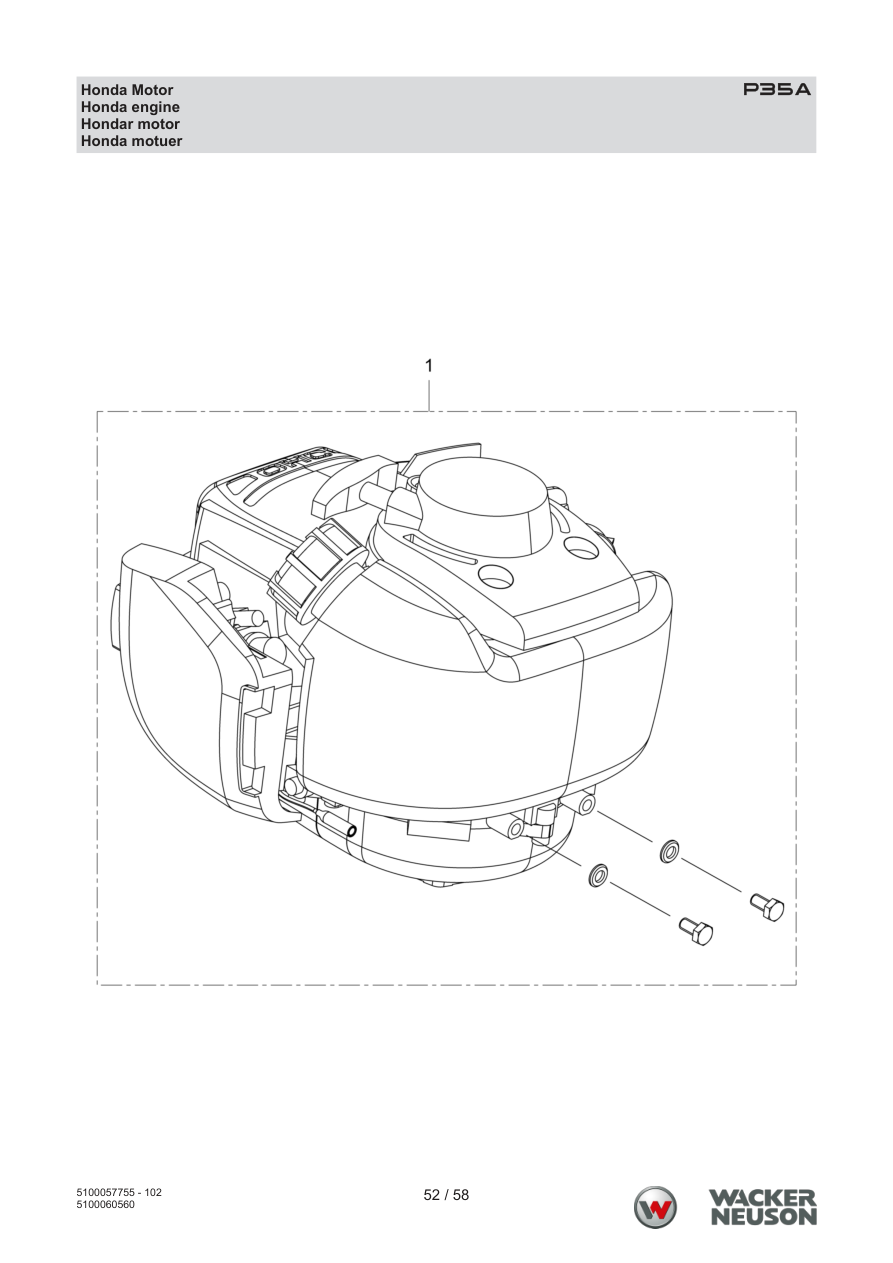 Wacker Neuson P35 Vibratory Screed P35A Honda Engine parts diagram