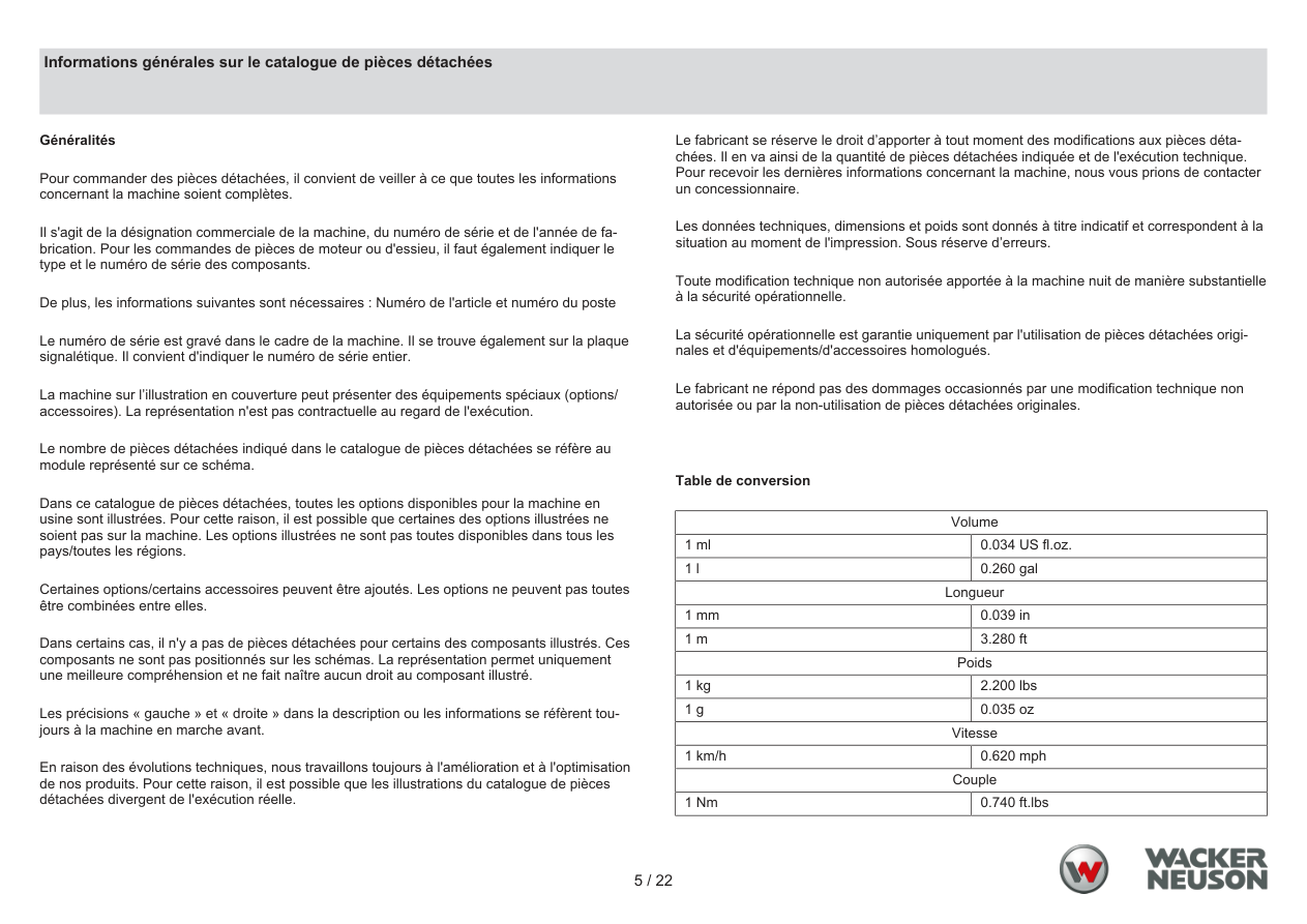 Wacker Neuson PDT2 Trash Pump Informations générales sur le catalogue de pièces détachées parts diagram
