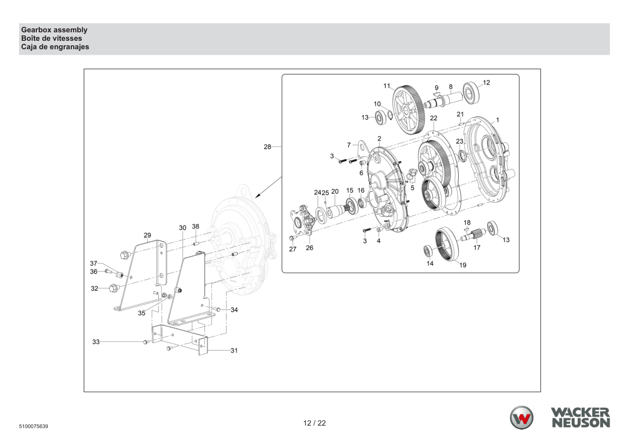 Wacker Neuson PDT2 Trash Pump Gearbox assembly parts diagram