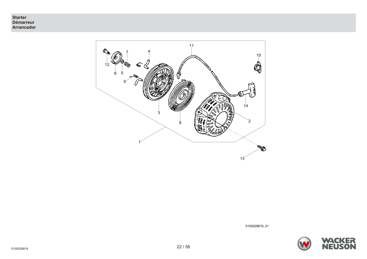 Wacker Neuson PDT3 Trash Pump Starter parts diagram