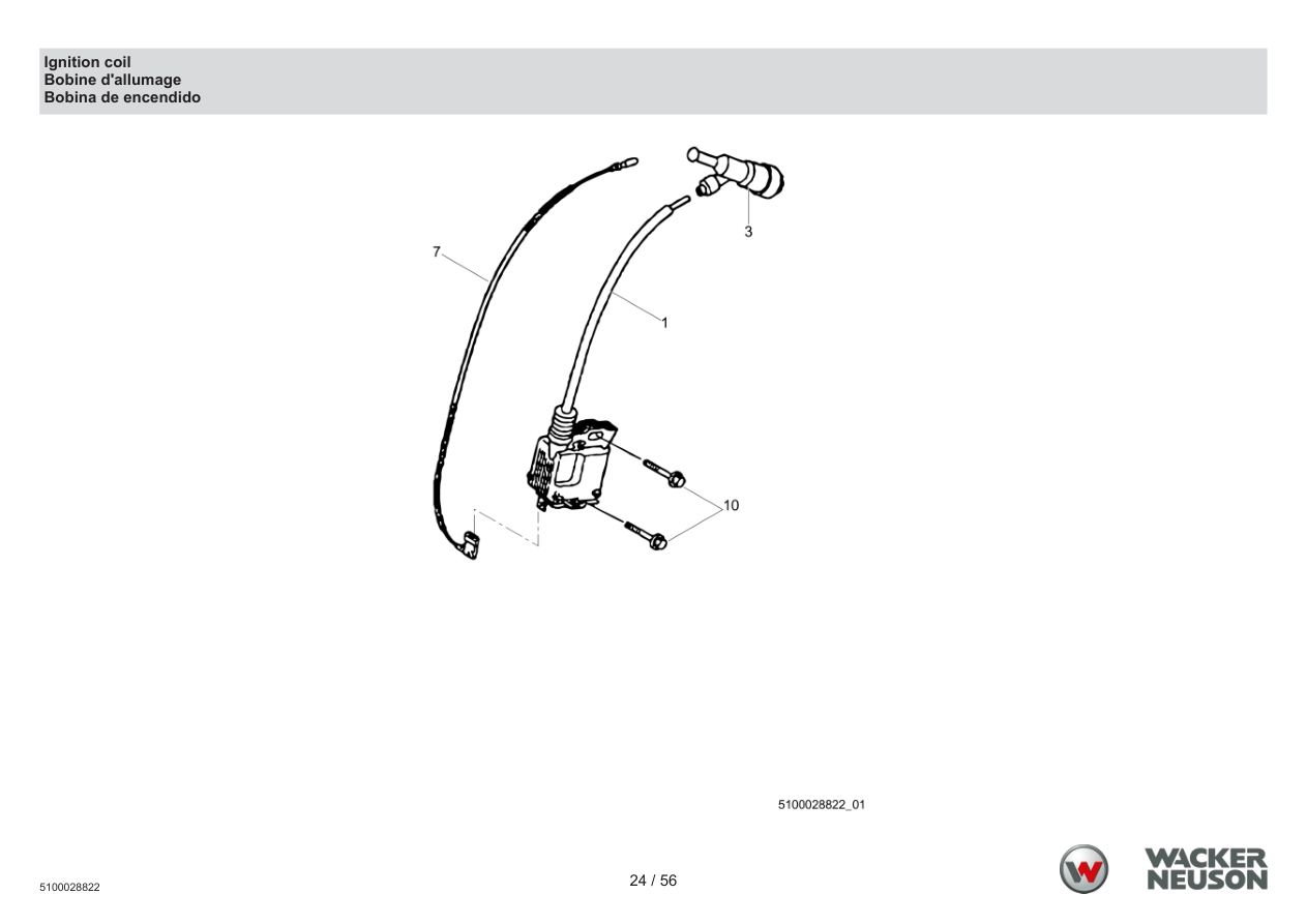 Wacker Neuson PDT3 Trash Pump Ignition coil parts diagram
